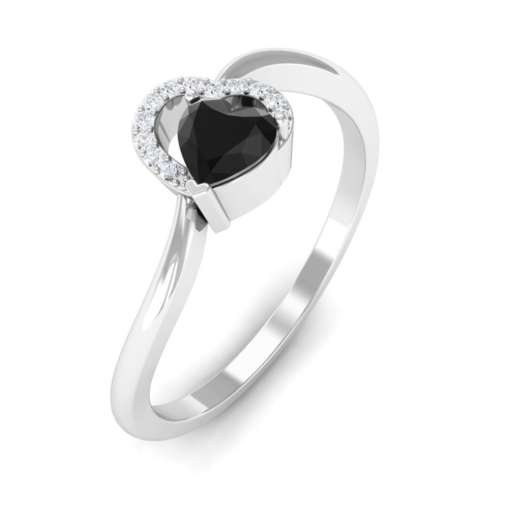 Heart Shape Black Onyx and Diamond Twisted Promise Ring Black Onyx - ( AAA ) - Quality - Rosec Jewels