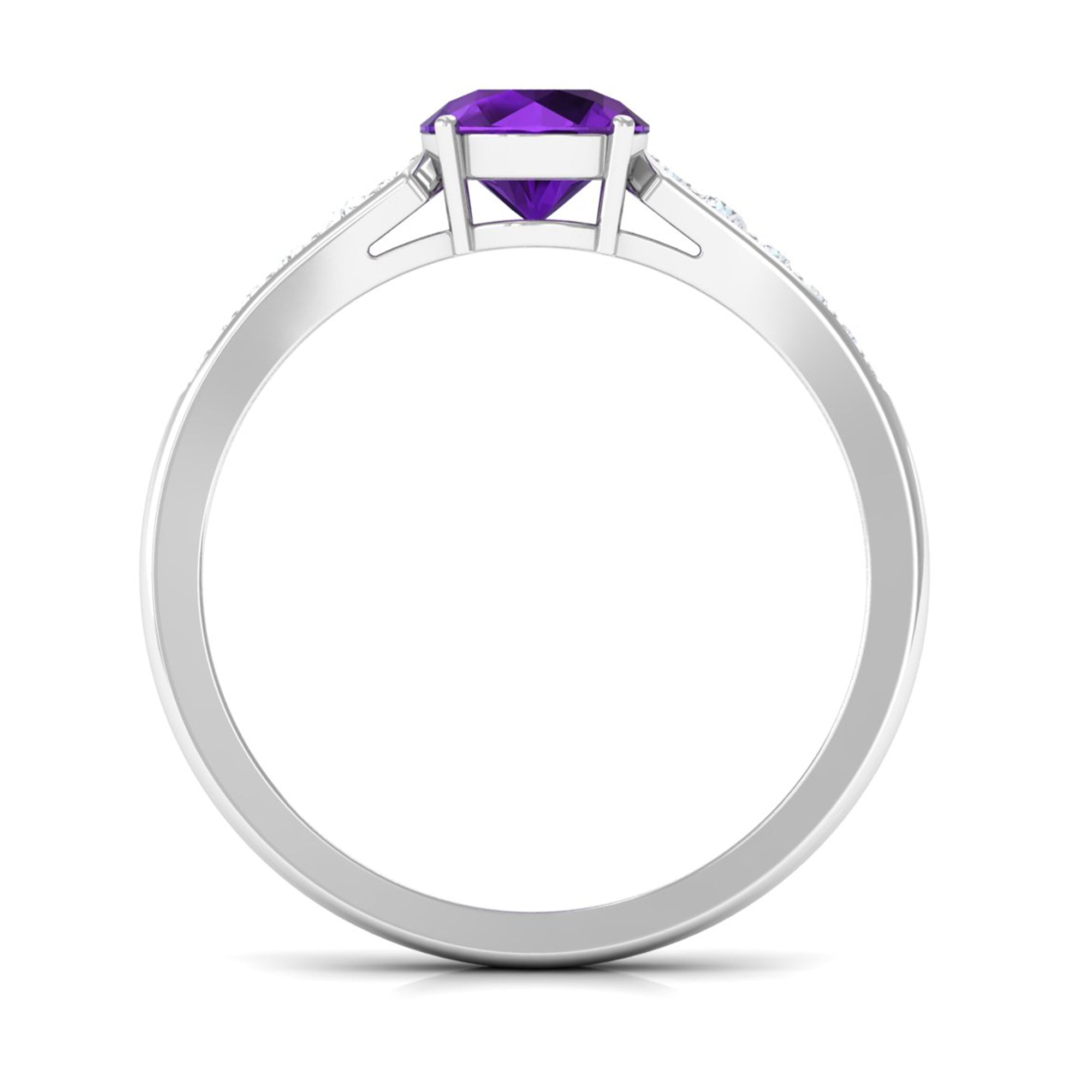 Real Amethyst Solitaire Ring with Diamond Side Stones Amethyst - ( AAA ) - Quality - Rosec Jewels