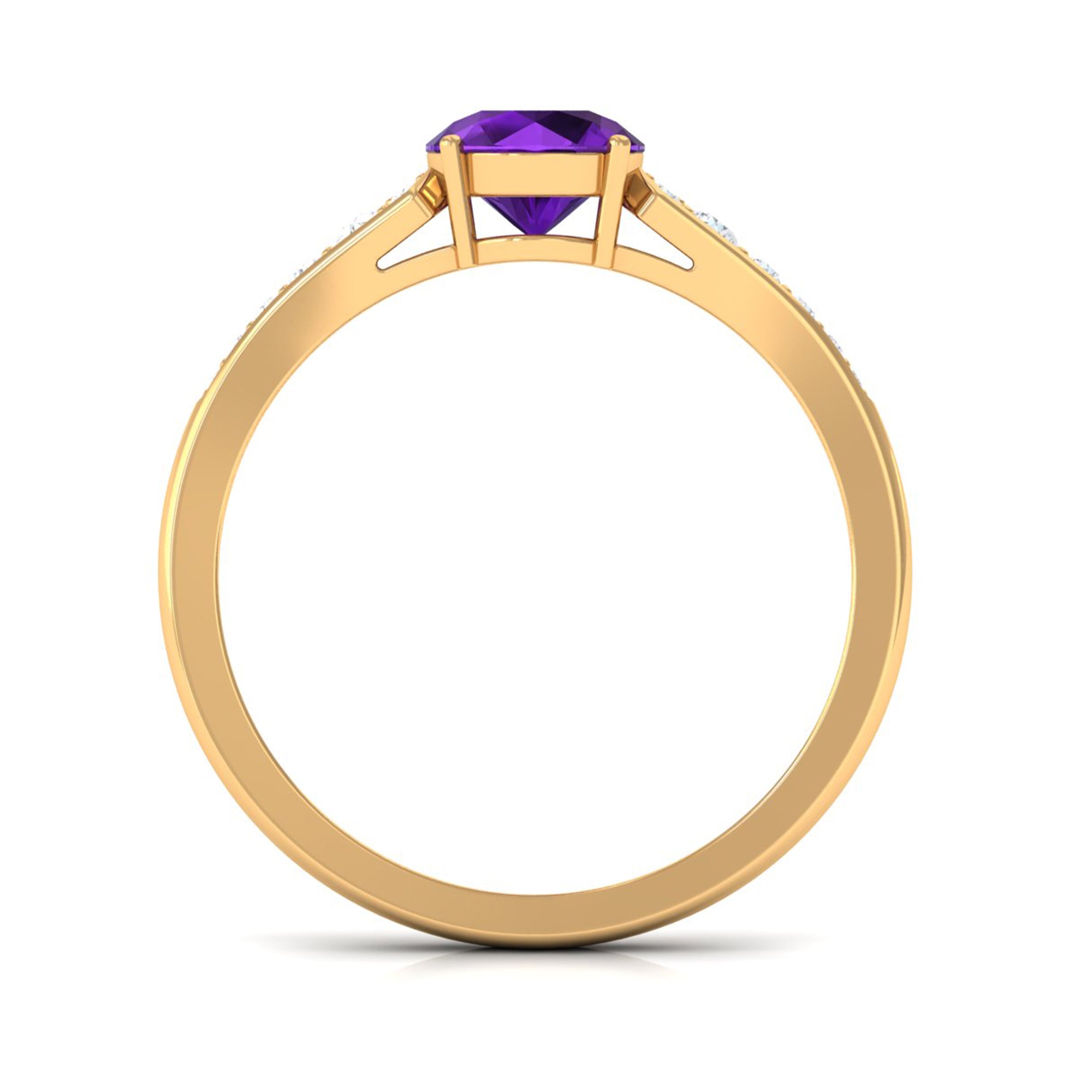 Real Amethyst Solitaire Ring with Diamond Side Stones Amethyst - ( AAA ) - Quality - Rosec Jewels