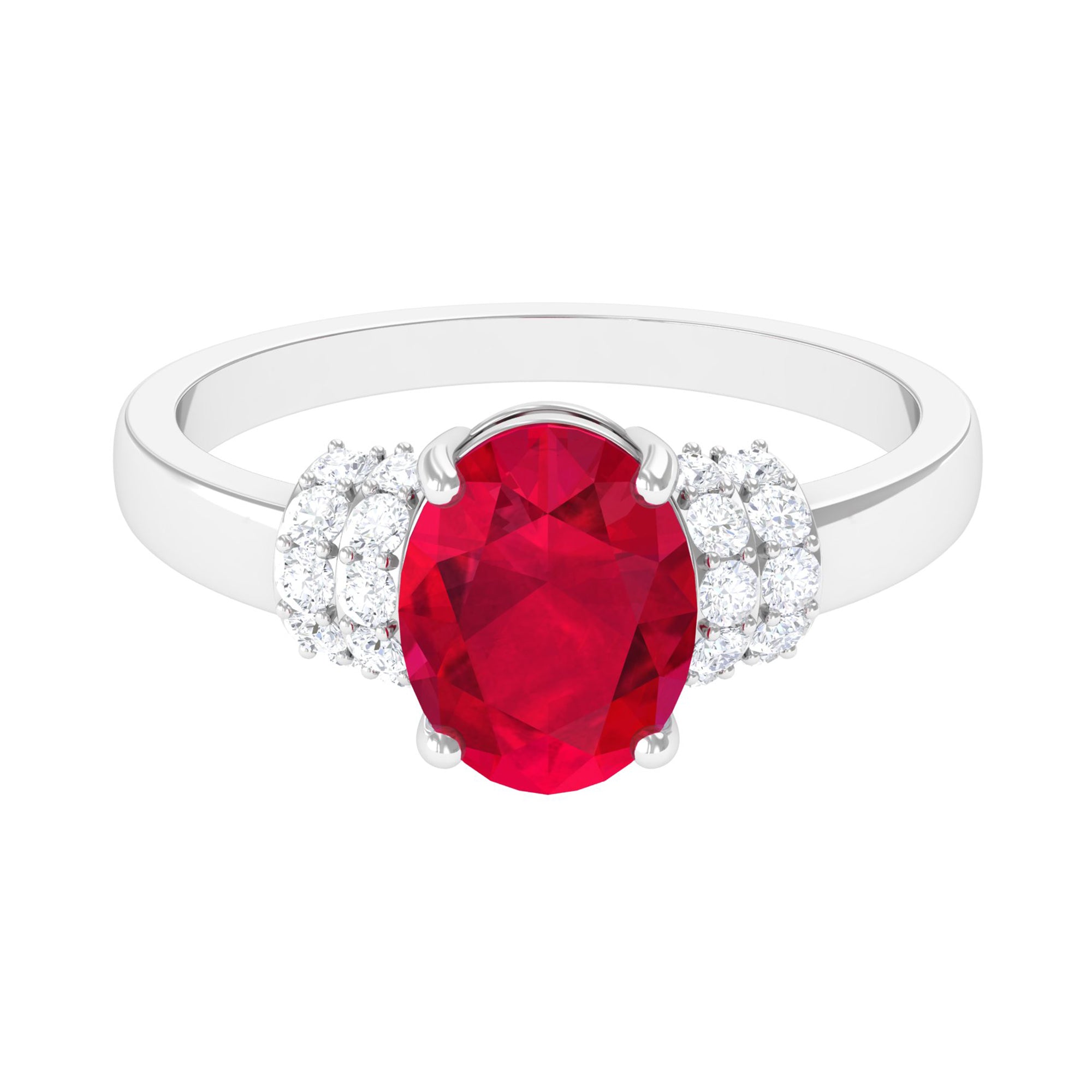 Created Ruby Oval Engagement Ring with Diamond Lab Created Ruby - ( AAAA ) - Quality - Rosec Jewels