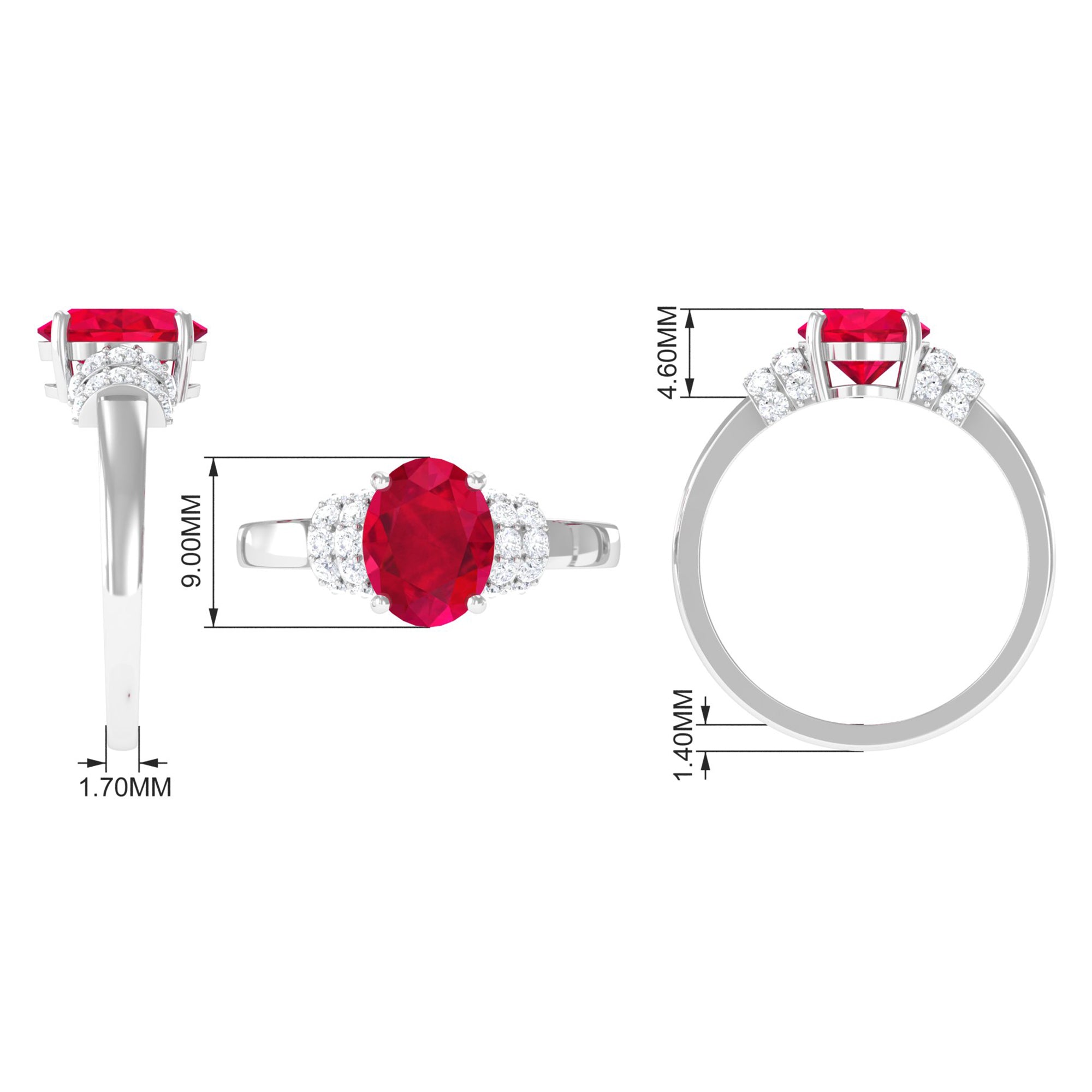 Created Ruby Oval Engagement Ring with Diamond Lab Created Ruby - ( AAAA ) - Quality - Rosec Jewels