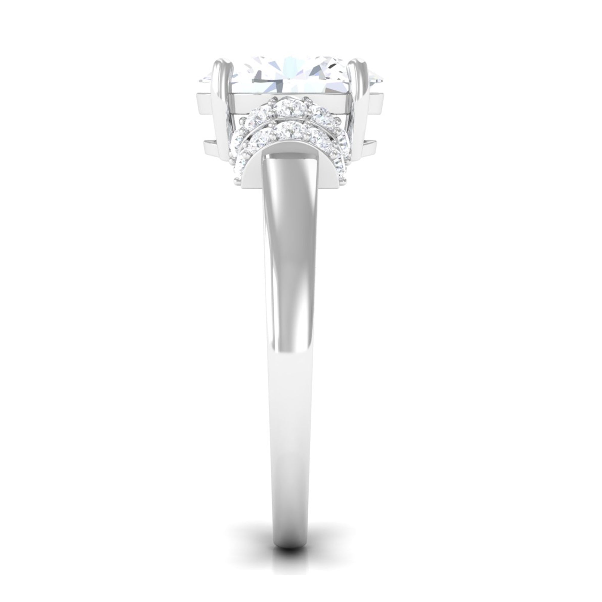 Oval Zircon Engagement Ring with Collar Zircon - ( AAAA ) - Quality - Rosec Jewels