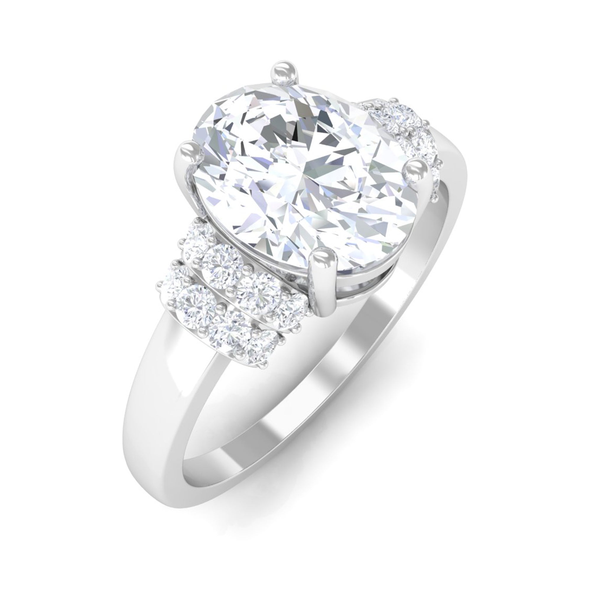 Oval Zircon Engagement Ring with Collar Zircon - ( AAAA ) - Quality - Rosec Jewels