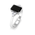 Octagon Created Black Diamond Solitaire Engagement Ring with Diamond Trio Lab Created Black Diamond - ( AAAA ) - Quality - Rosec Jewels