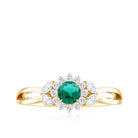 Created Emerald and Diamond Flower Engagement Ring in Split Shank Lab Created Emerald - ( AAAA ) - Quality - Rosec Jewels