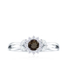 Split Shank Smoky Quartz Flower Engagement Ring with Diamond Smoky Quartz - ( AAA ) - Quality - Rosec Jewels