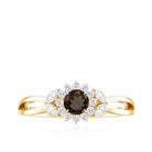 Split Shank Smoky Quartz Flower Engagement Ring with Diamond Smoky Quartz - ( AAA ) - Quality - Rosec Jewels