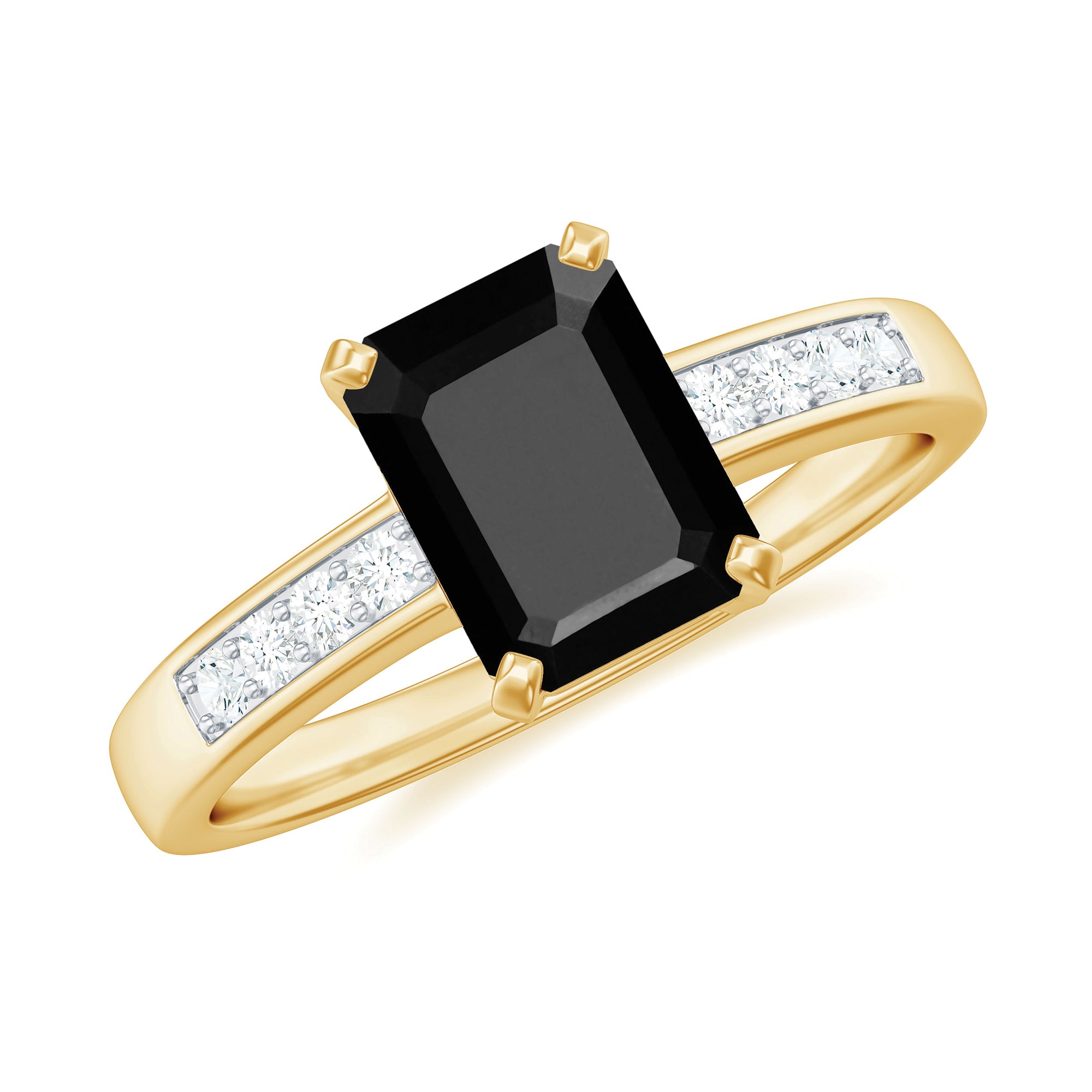 Octagon Cut Created Black Diamond Solitaire Ring with Accent Lab Created Black Diamond - ( AAAA ) - Quality - Rosec Jewels