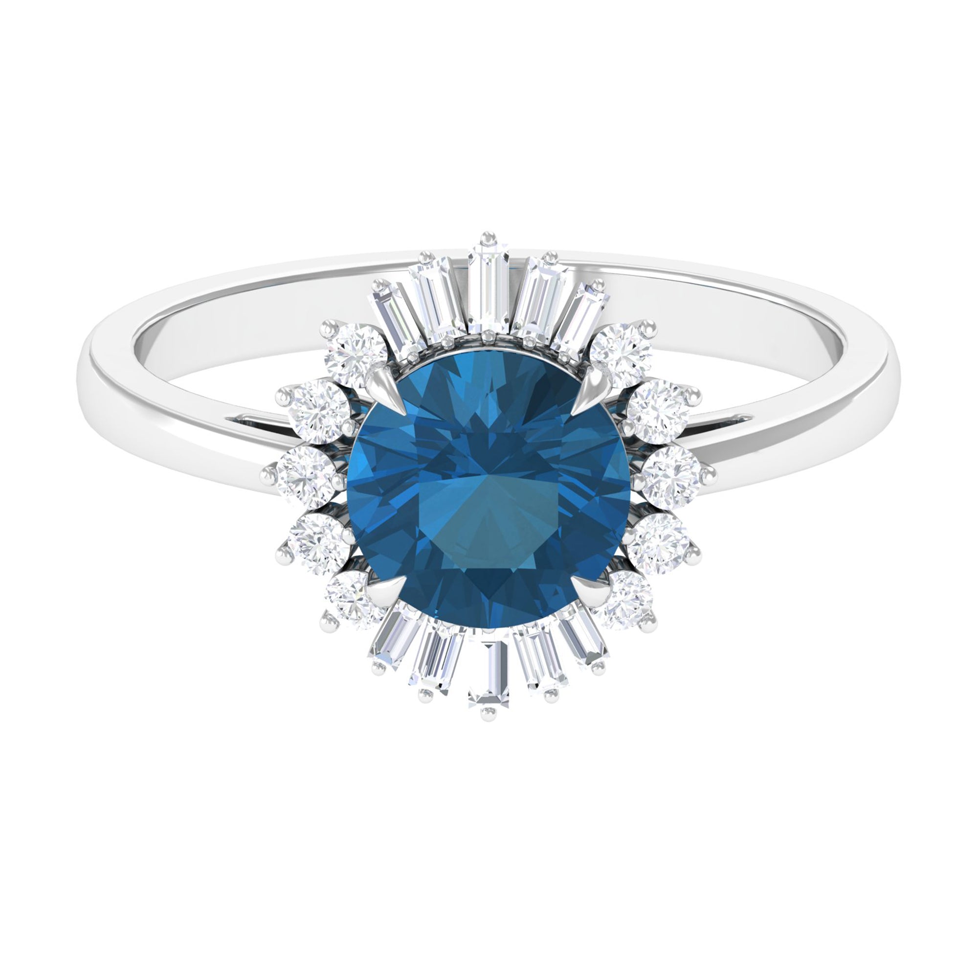 Claw Set London Blue Topaz Cocktail Ring with Diamond Halo London Blue Topaz - ( AAA ) - Quality - Rosec Jewels