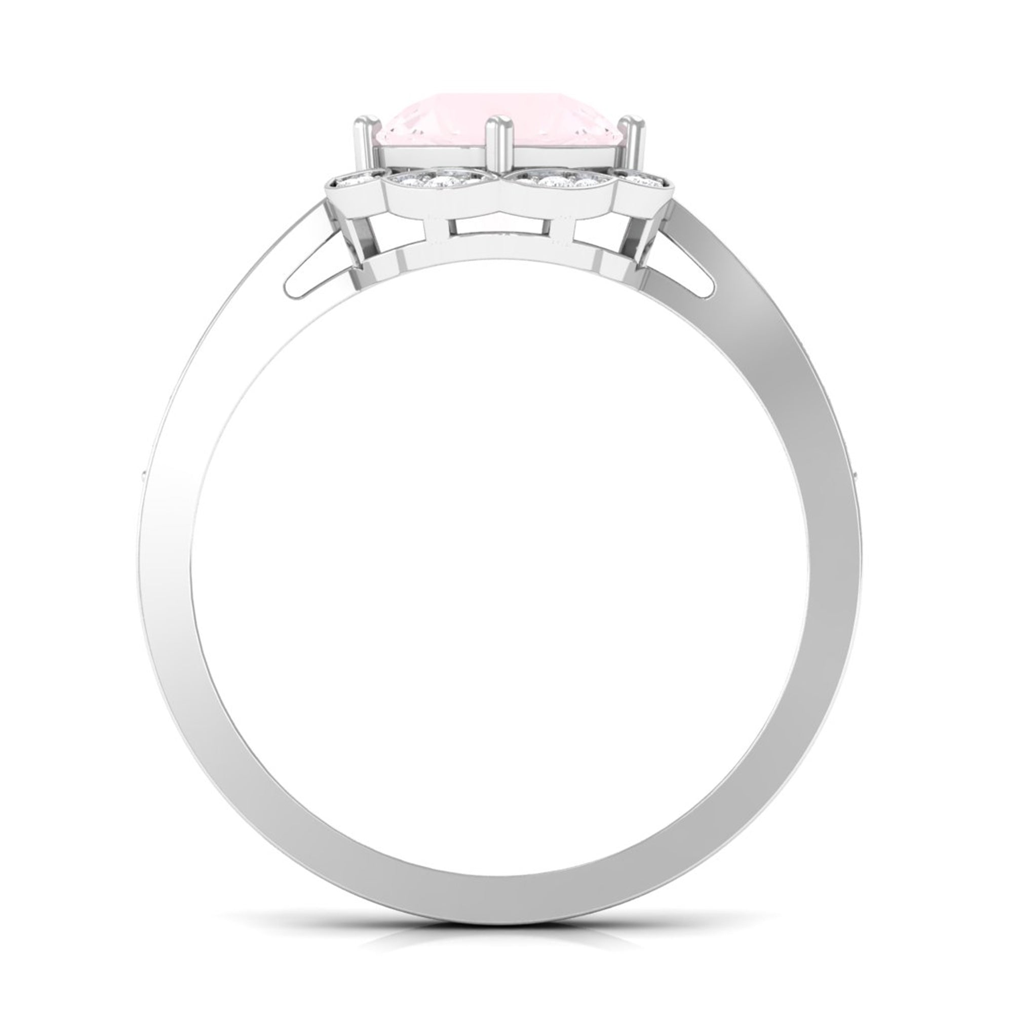 Round Rose Quartz and Diamond Designer Halo Engagement Ring Rose Quartz - ( AAA ) - Quality - Rosec Jewels