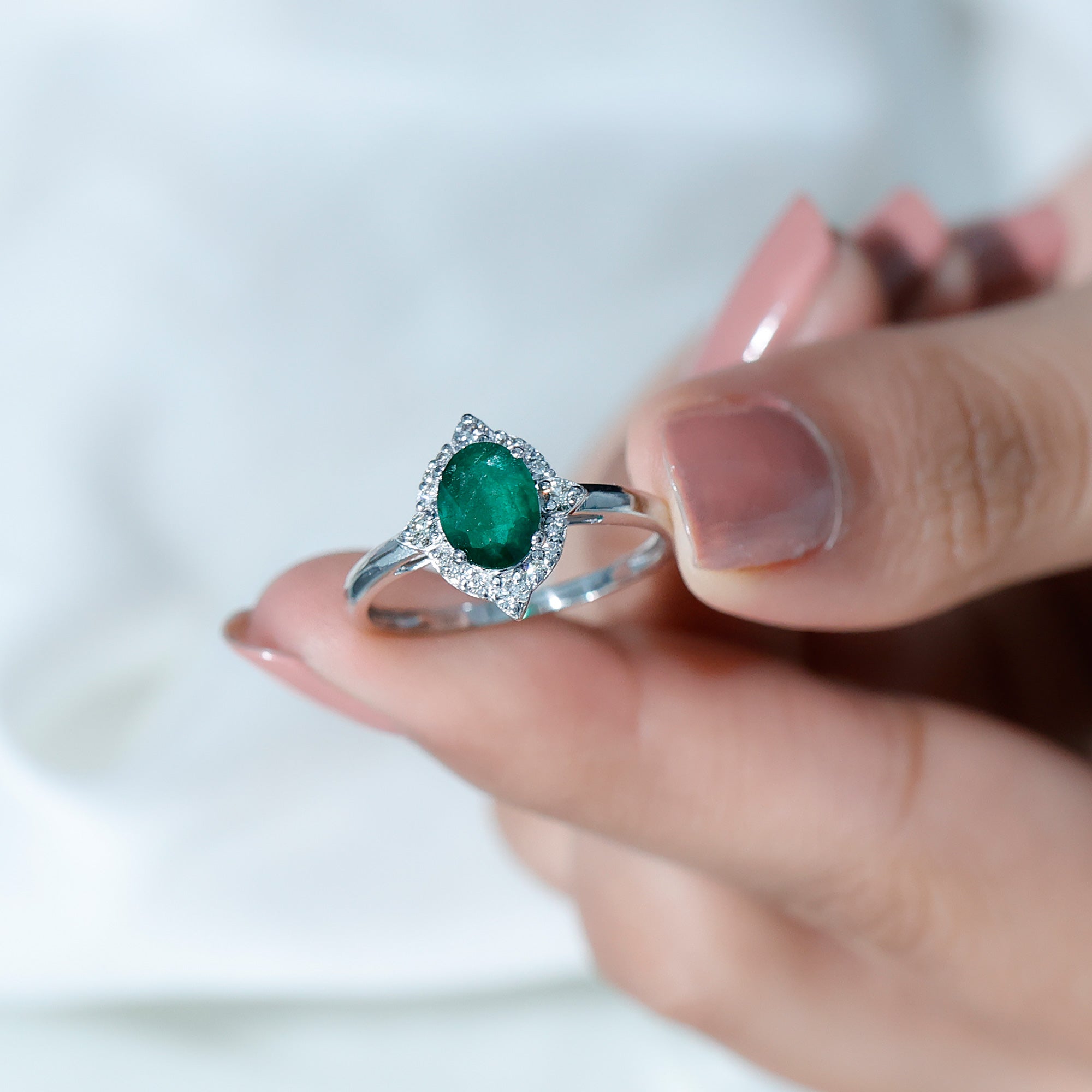 Oval Shape Emerald Vintage Inspired Engagement Ring with Diamond Emerald - ( AAA ) - Quality - Rosec Jewels