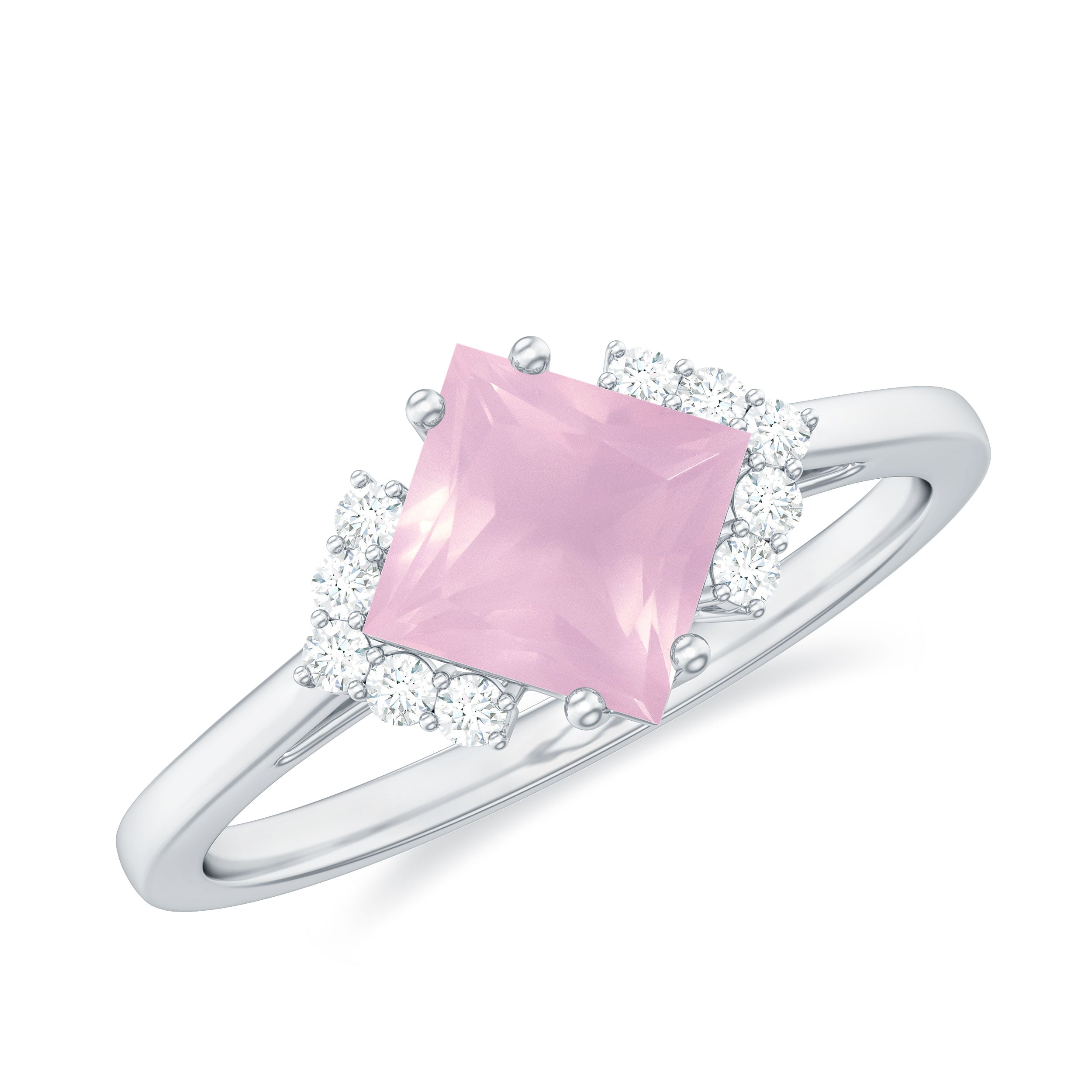 1.25 CT Princess Cut Rose Quartz Engagement Ring with Diamond Rose Quartz - ( AAA ) - Quality - Rosec Jewels