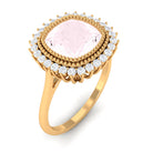 Cushion Cut Rose Quartz Statement Engagement Ring with Diamond Halo Rose Quartz - ( AAA ) - Quality - Rosec Jewels