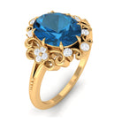 Vintage Inspired London Blue Topaz Engagement Ring with Diamond London Blue Topaz - ( AAA ) - Quality - Rosec Jewels