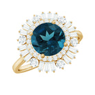 Round London Blue Topaz Cocktail Ring with Diamond Double Halo London Blue Topaz - ( AAA ) - Quality - Rosec Jewels