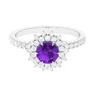 Round Amethyst Statement Engagement Ring with Moissanite Amethyst - ( AAA ) - Quality - Rosec Jewels