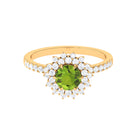 Round Peridot Statement Engagement Ring with Moissanite Cluster Halo Peridot - ( AAA ) - Quality - Rosec Jewels