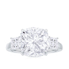 Cushion Cut Zircon Solitaire Engagement Ring with Side Stones Zircon - ( AAAA ) - Quality - Rosec Jewels