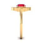 Solitaire Art Deco Ring with Created Ruby and Diamond Lab Created Ruby - ( AAAA ) - Quality - Rosec Jewels