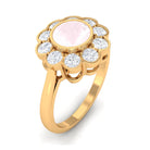 Bezel Set Round Rose Quartz Halo Engagement Ring with Diamond Rose Quartz - ( AAA ) - Quality - Rosec Jewels