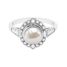 Vintage Style Freshwater Pearl and Diamond Engagement Ring Freshwater Pearl - ( AAA ) - Quality - Rosec Jewels