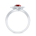 Lab-Created Ruby and Diamond Flower Ring in Bypass Shank Lab Created Ruby - ( AAAA ) - Quality - Rosec Jewels