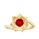 Lab-Created Ruby and Diamond Flower Ring in Bypass Shank Lab Created Ruby - ( AAAA ) - Quality - Rosec Jewels