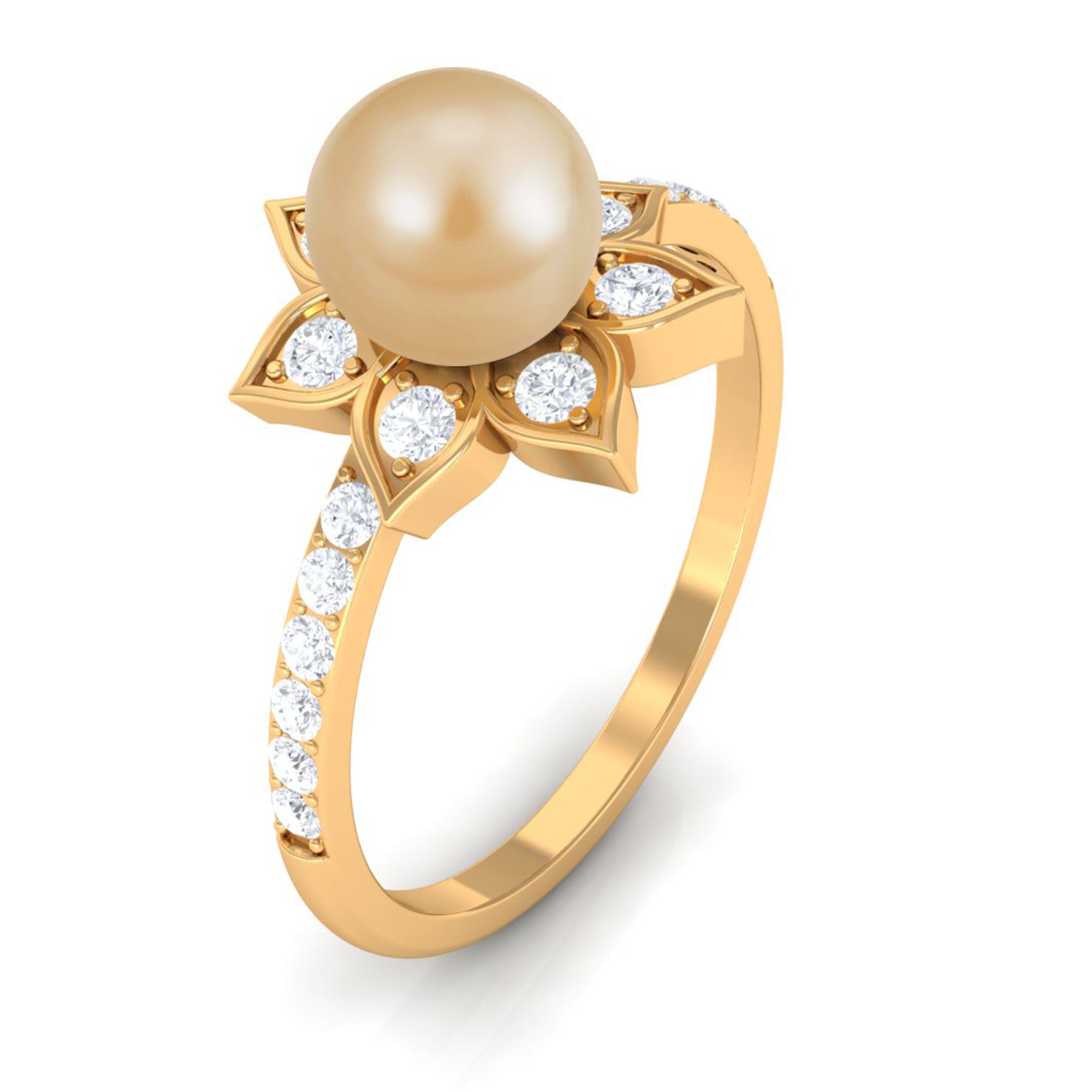 3 CT South Sea Pearl and Diamond Flower Engagement Ring South Sea Pearl - ( AAA ) - Quality - Rosec Jewels