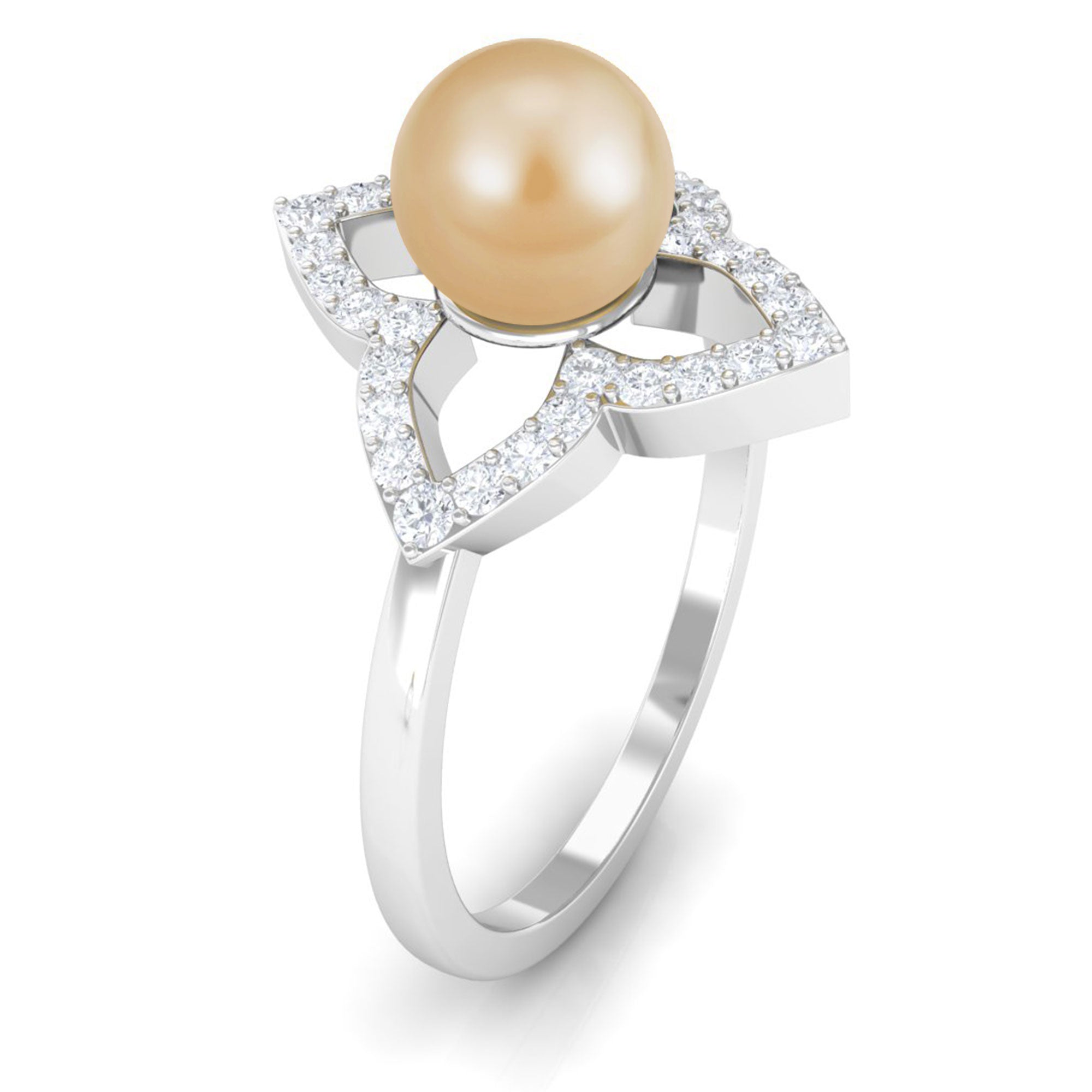 Designer South Sea Pearl and Diamond Floral Halo Engagement Ring South Sea Pearl - ( AAA ) - Quality - Rosec Jewels
