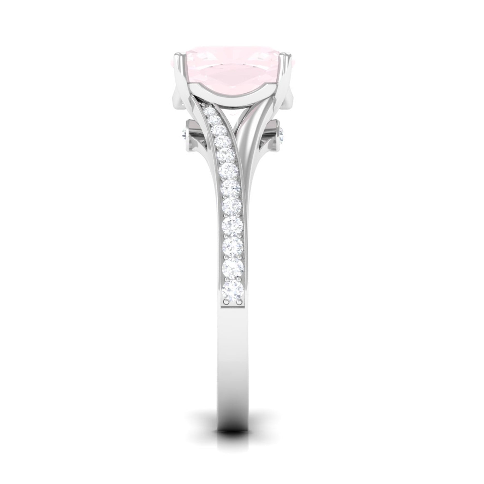 Cushion Cut Rose Quartz and Diamond Engagement Ring with Split Shank Rose Quartz - ( AAA ) - Quality - Rosec Jewels