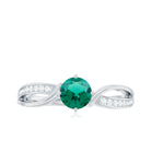 Infinity Shank Round Created Emerald Engagement Ring with Diamond Lab Created Emerald - ( AAAA ) - Quality - Rosec Jewels