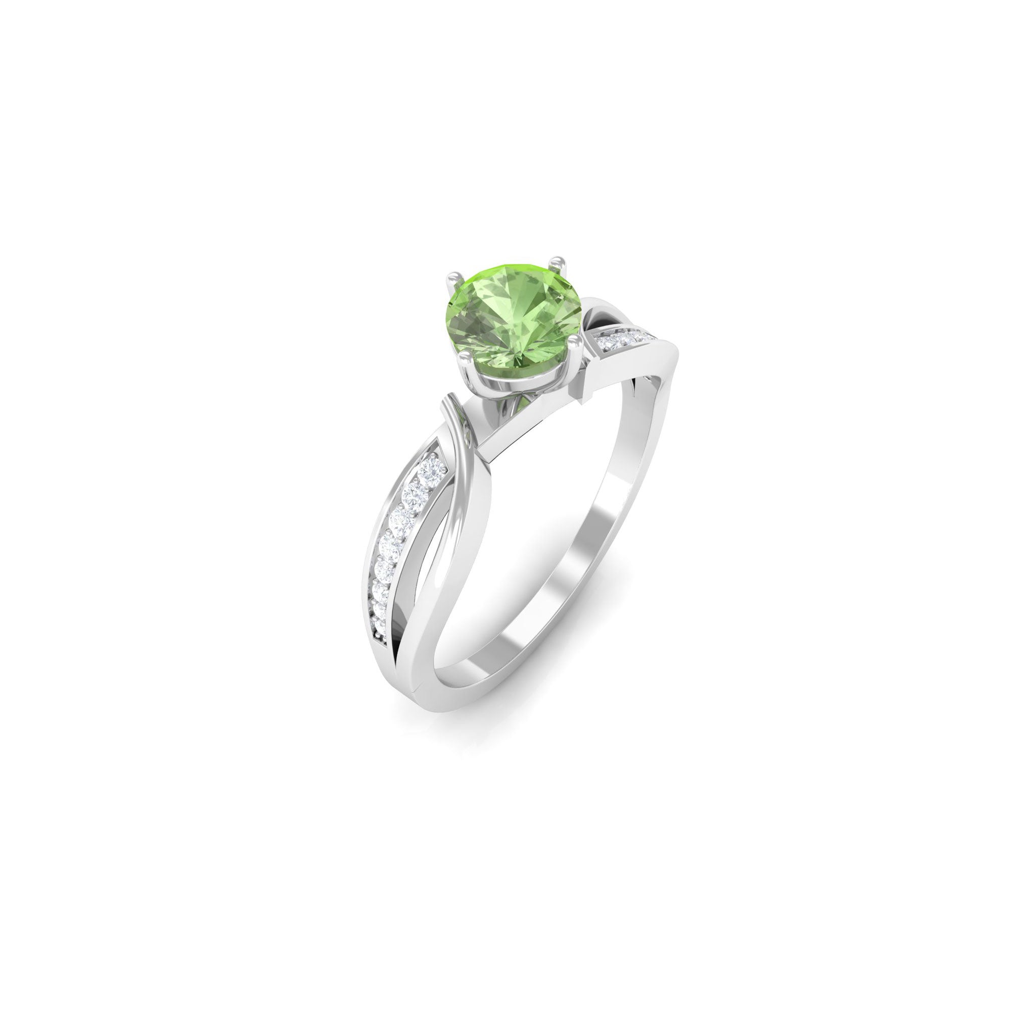 Infinity Shank Round Green Sapphire Engagement Ring with Diamond Green Sapphire - ( AAA ) - Quality - Rosec Jewels