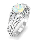 Antique Style Round Ethiopian Opal Engagement Ring with Diamond Ethiopian Opal - ( AAA ) - Quality - Rosec Jewels