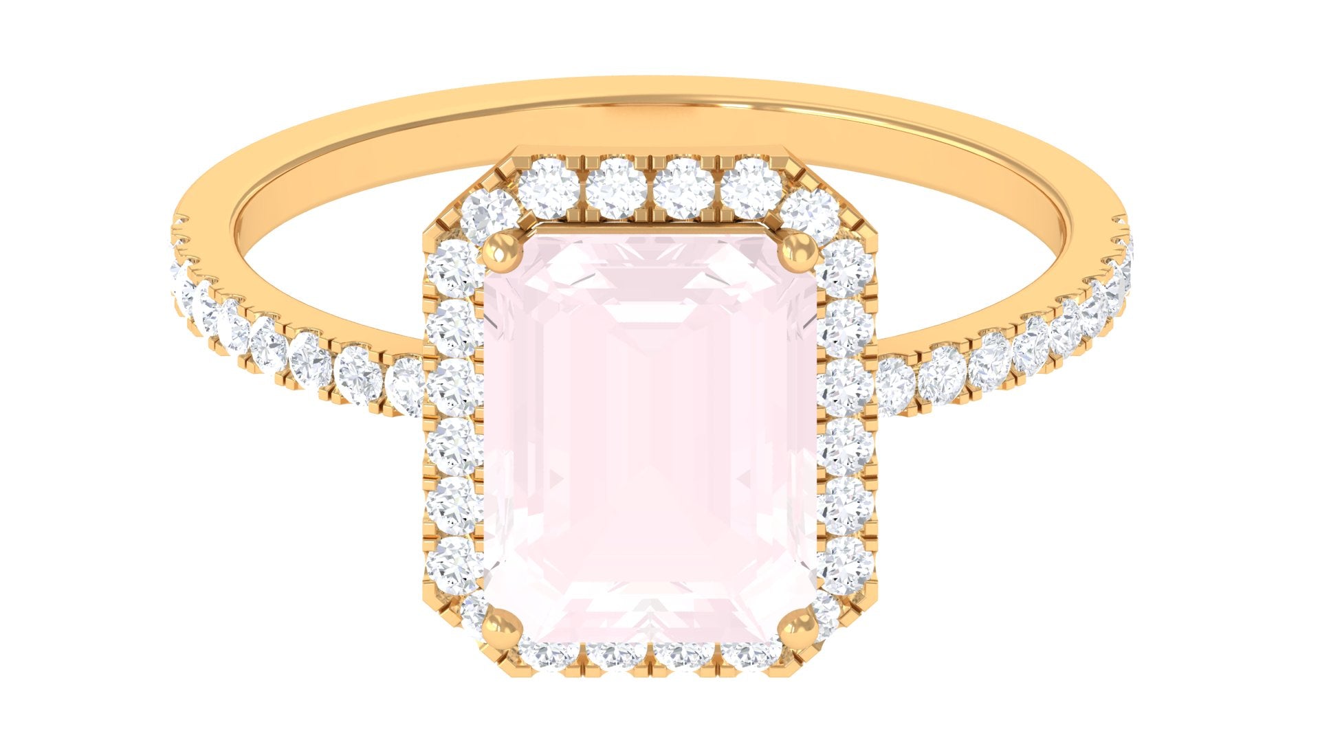 Octagon Cut Rose Quartz Halo Engagement Ring with Diamond Rose Quartz - ( AAA ) - Quality - Rosec Jewels