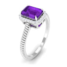 1.5 CT Octagon Cut Amethyst Solitaire Engagement Ring with Diamond Halo Amethyst - ( AAA ) - Quality - Rosec Jewels