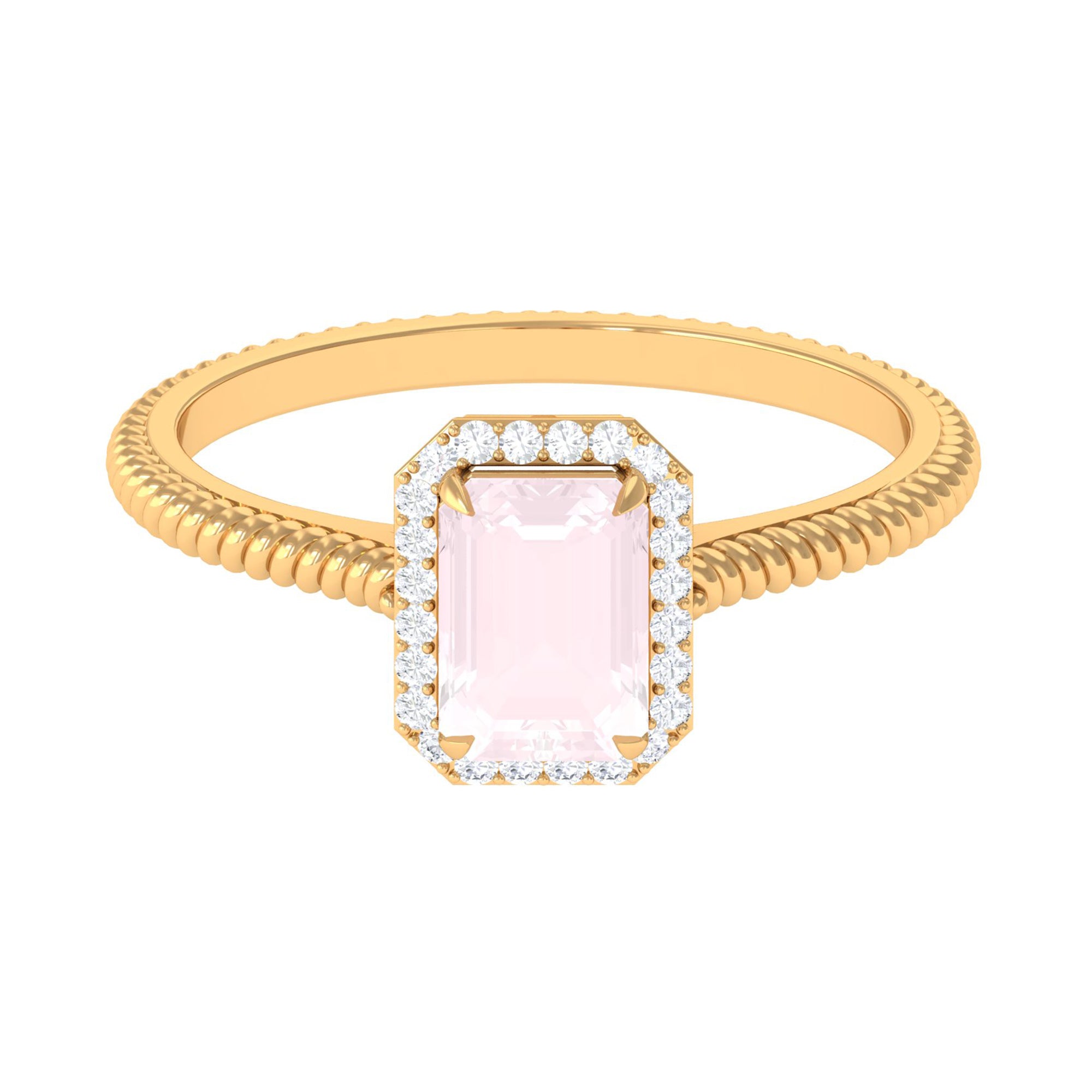 Octagon Rose Quartz Ring with Diamond Halo Rose Quartz - ( AAA ) - Quality - Rosec Jewels