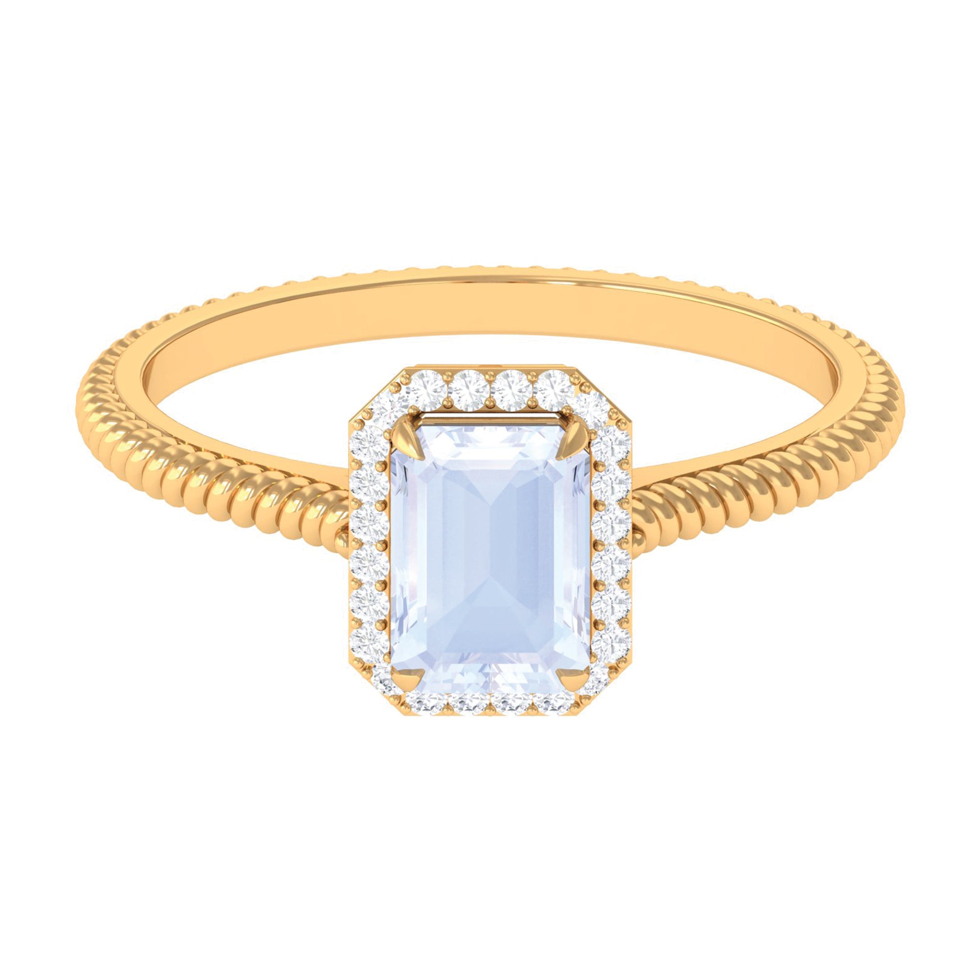 Emerald Cut Moonstone and Diamond Halo Ring Moonstone - ( AAA ) - Quality - Rosec Jewels