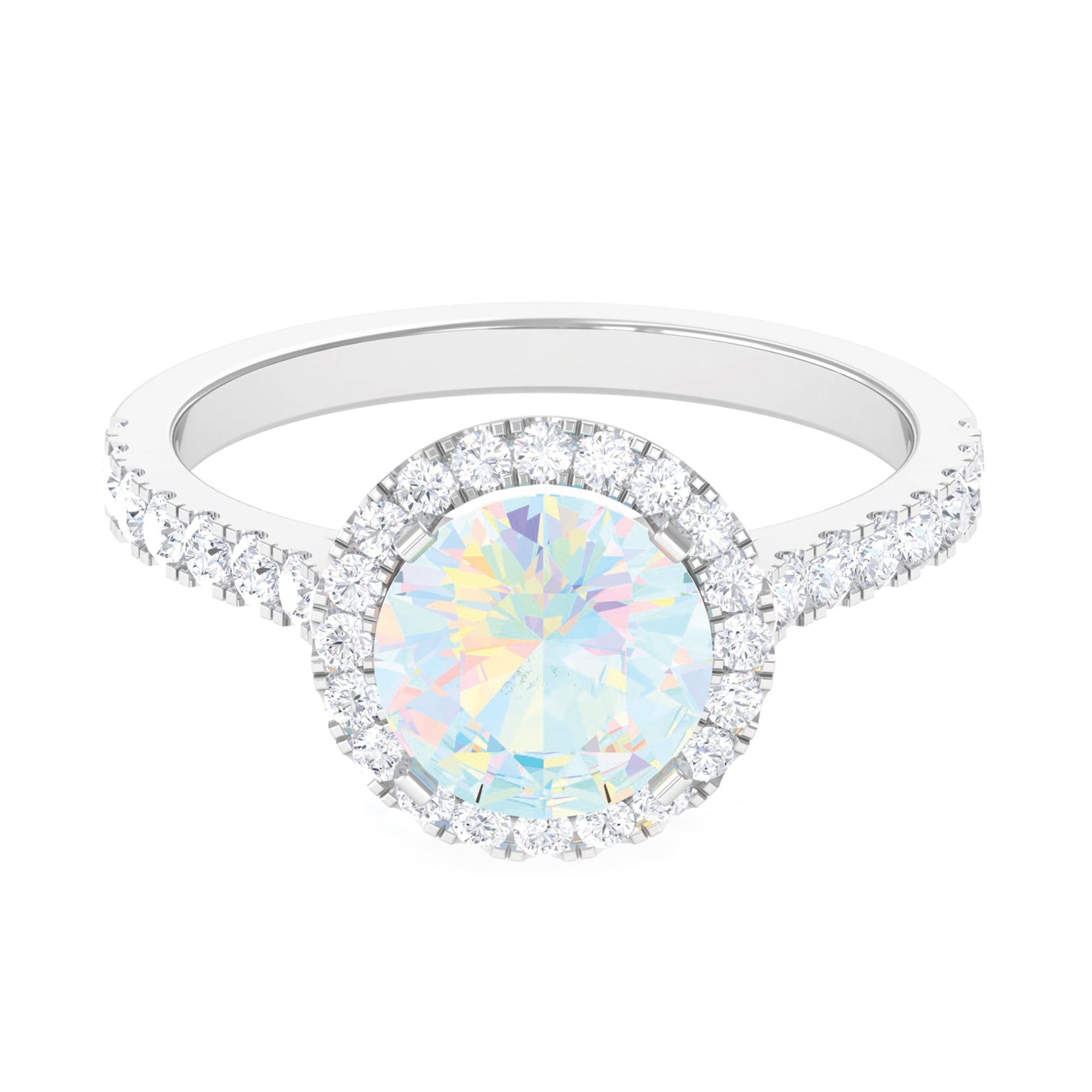 3 CT Round Ethiopian Opal Halo Engagement Ring with Moissanite Ethiopian Opal - ( AAA ) - Quality - Rosec Jewels