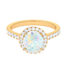 3 CT Round Ethiopian Opal Halo Engagement Ring with Moissanite Ethiopian Opal - ( AAA ) - Quality - Rosec Jewels