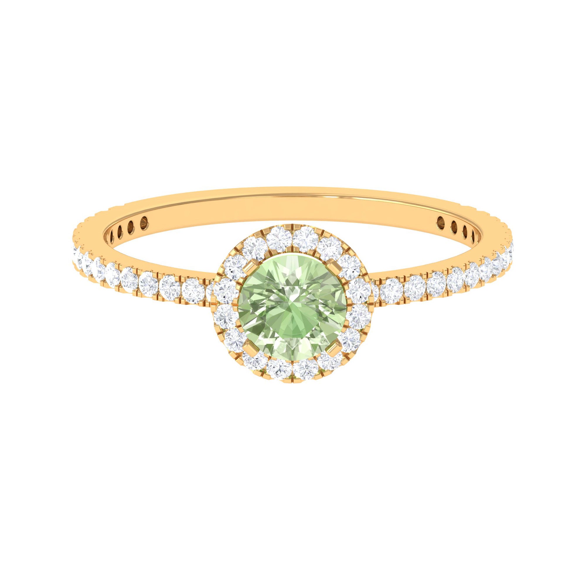 Round Green Sapphire Halo Engagement Ring with Diamond Green Sapphire - ( AAA ) - Quality - Rosec Jewels