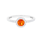 Round Orange Sapphire Halo Engagement Ring with Diamond Orange Sapphire - ( AAA ) - Quality - Rosec Jewels