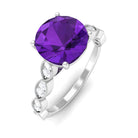 Amethyst and Diamond Solitaire Engagement Ring with Milgrain Details Amethyst - ( AAA ) - Quality - Rosec Jewels