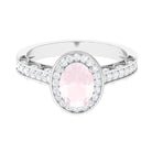 Vintage Inspired Oval Rose Quartz Halo Engagement Ring with Diamond Rose Quartz - ( AAA ) - Quality - Rosec Jewels