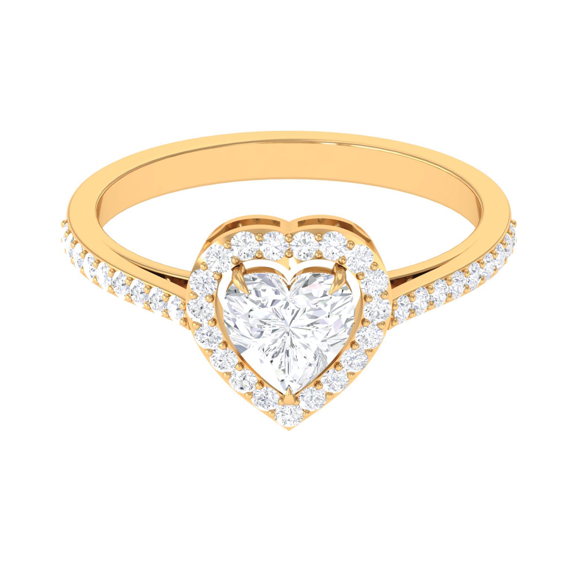 1.50 CT Heart Shape Cubic Zirconia Engagement Ring with Accent Zircon - ( AAAA ) - Quality - Rosec Jewels