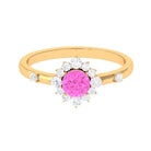 1 CT Round Pink Sapphire and Diamond Halo Engagement Ring Pink Sapphire - ( AAA ) - Quality - Rosec Jewels