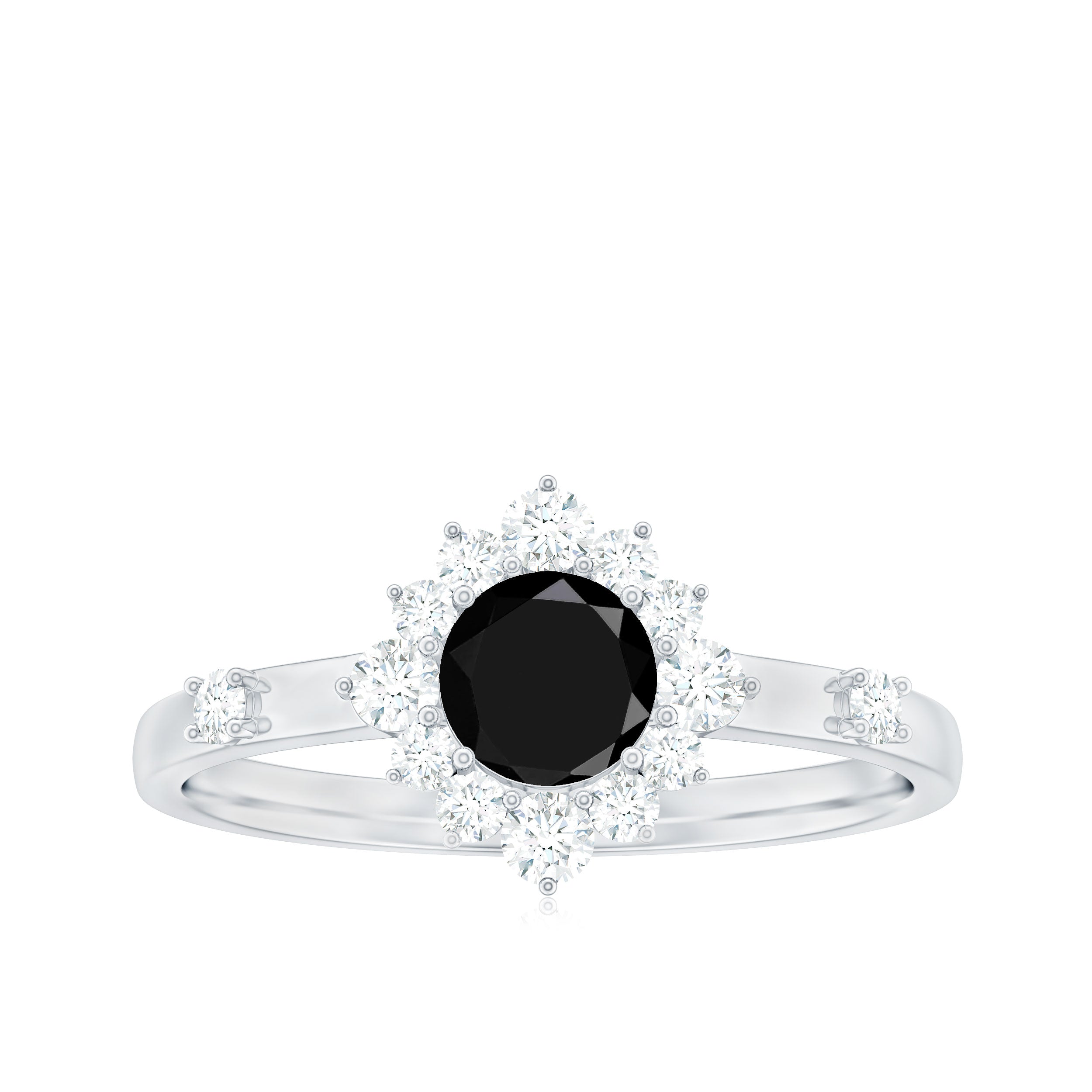 1 CT Round Black Spinel and Diamond Halo Engagement Ring Black Spinel - ( AAA ) - Quality - Rosec Jewels