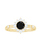 1 CT Round Black Spinel and Diamond Halo Engagement Ring Black Spinel - ( AAA ) - Quality - Rosec Jewels