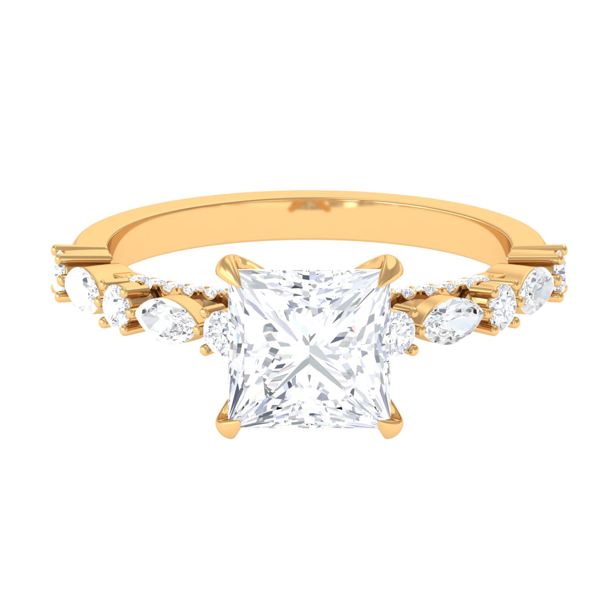 Zircon Designer Solitaire Engagement Ring in Gold Zircon - ( AAAA ) - Quality - Rosec Jewels