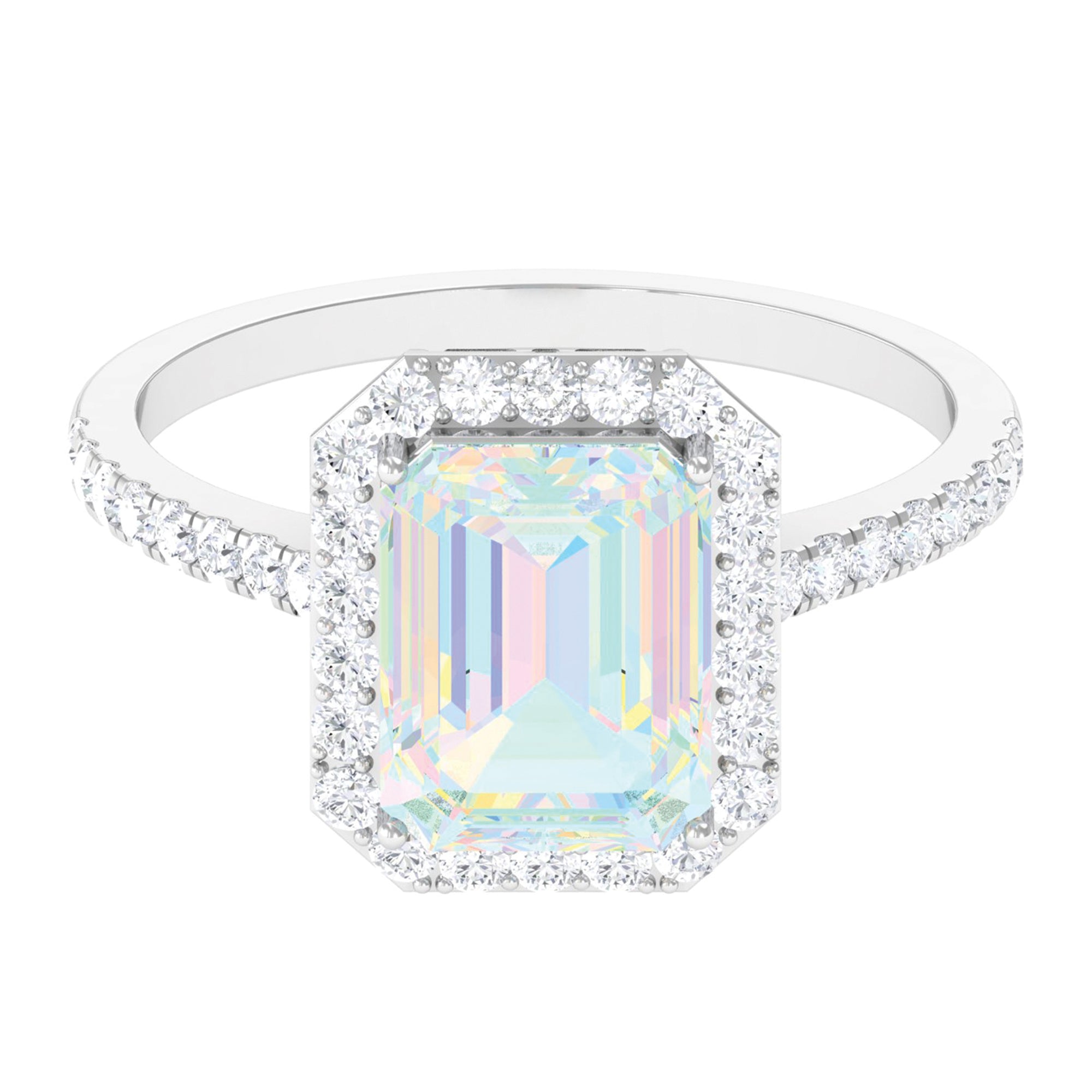 Octagon Ethiopian Opal Halo Engagement Ring with Diamond Ethiopian Opal - ( AAA ) - Quality - Rosec Jewels