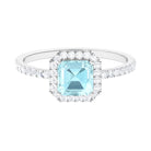 2 CT Asscher Cut Sky Blue Topaz and Diamond Halo Engagement Ring Sky Blue Topaz - ( AAA ) - Quality - Rosec Jewels